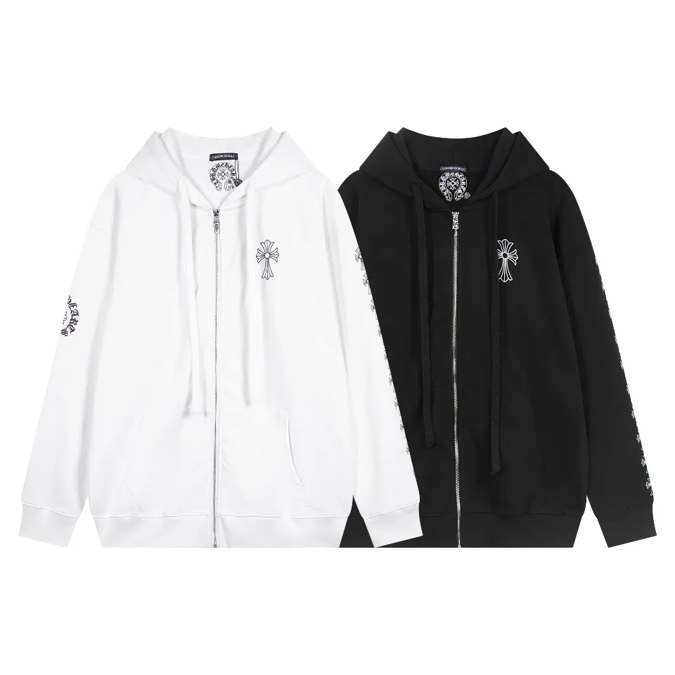 P290 Chrome Hearts Chrome Hearts Horseshoe Cross Sanskrit Cardigan Hooded Sweatshirt Size: S M L XL Color: Black, White
